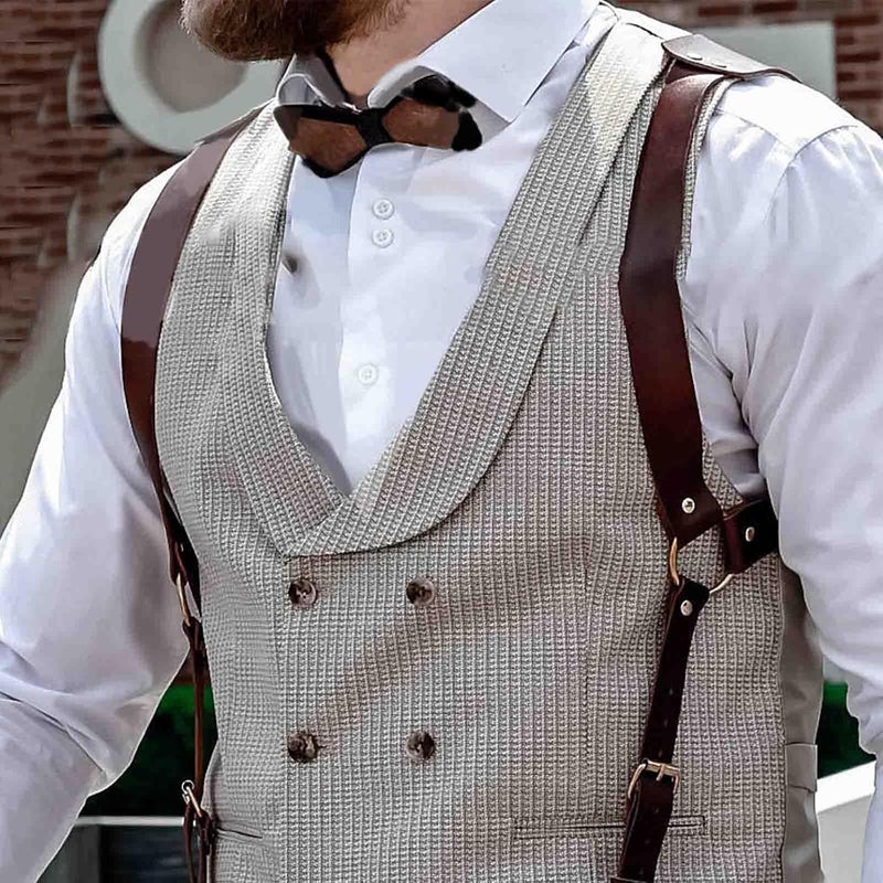 Fstrend Men's Leather Suspender, Adjustable Brown Faux Leather Shoulder Strap, Punk Body Belt for Clubwear, Cosplay and Party - Image 2